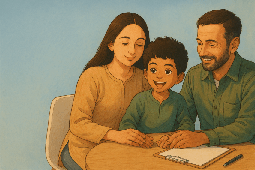 A child with their foster parents.